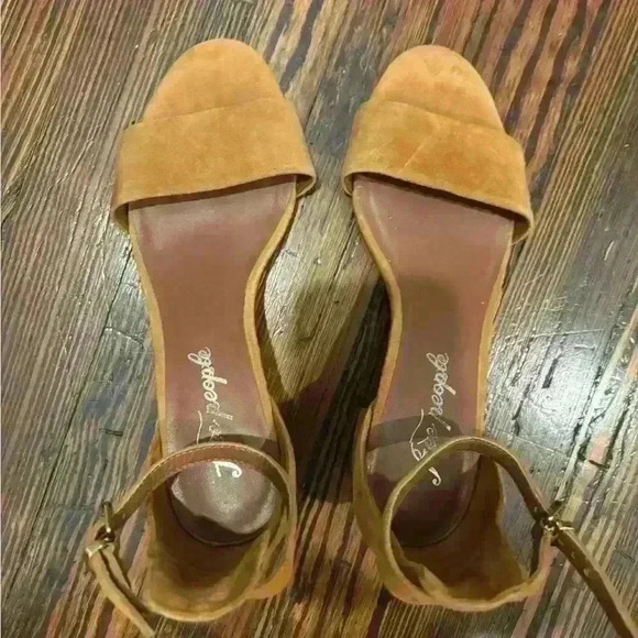 Free People | Brown Suede Block Heel Ankle Strap Marigold Sandals Sz 38 Sz 7.5 - Picture 7 of 9